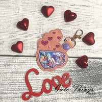 Hearts Mug DIGITAL Embroidery File, In The Hoop Key fob, Snap tab, Keychain, Bag Tag