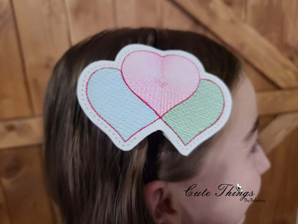 Trio of Hearts Slider DIGITAL Embroidery File, In The Hoop, Headband Sliders, Bag Sliders,