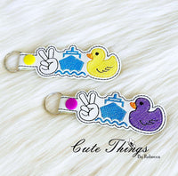Peace Ship Duck DIGITAL Embroidery File, In The Hoop Key fob, Snap tab, Keychain, Bag Tag