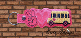 Peace Love School Bus DIGITAL Embroidery File, In The Hoop Key fob, Snap tab, Keychain, Bag Tag