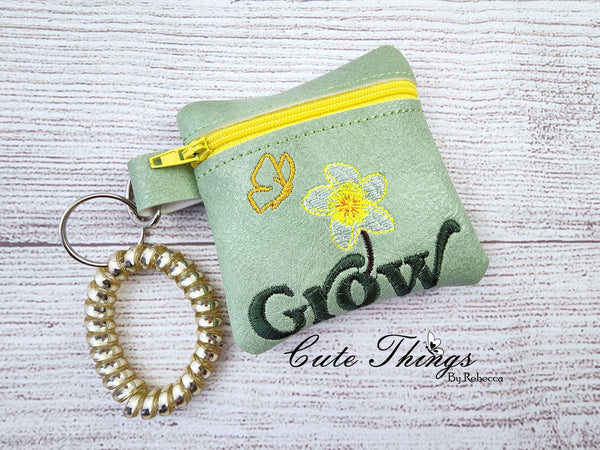 Grow Plumeria Bag DIGITAL Embroidery File, In The Hoop, 4x4, mini bag