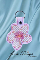 Plumeria DIGITAL Embroidery File, In The Hoop Key fob, Snap tab, Keychain, Bag Tag