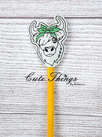 Cow DIGITAL Embroidery File, In The Hoop, Pencil Topper