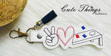 Peace Love Cornhole DIGITAL Embroidery File, In The Hoop Key fob, Snap tab, Keychain, Bag Tag