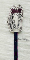 Horse with Bow DIGITAL Embroidery File, In The Hoop, Pencil Topper