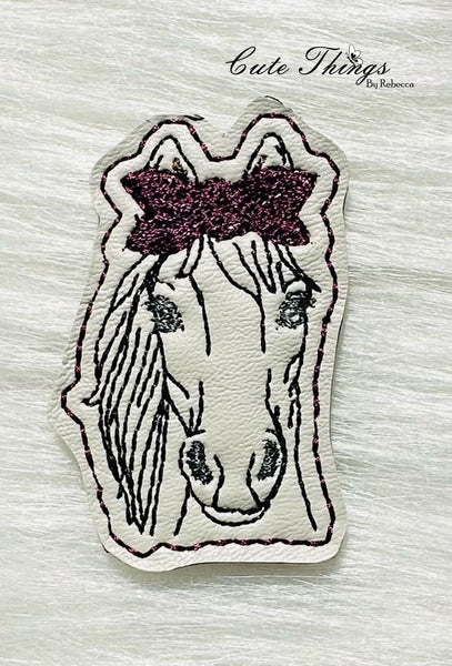 Horse with bow Mini DIGITAL Embroidery File, In The Hoop, Feltie, Mini