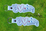 Peace Love Cornhole DIGITAL Embroidery File, In The Hoop Key fob, Snap tab, Keychain, Bag Tag