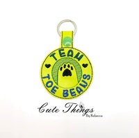 Team Toe Beans DIGITAL Embroidery File, In The Hoop Key fob, Snap tab, Keychain, Bag Tag