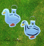 Silly Goose DIGITAL Embroidery File, In The Hoop Key fob, Snap tab, Keychain, Bag Tag