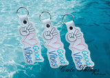 Peace Love Good Vibes DIGITAL Embroidery File, In The Hoop Key fob, Snap tab, Keychain, Bag Tag