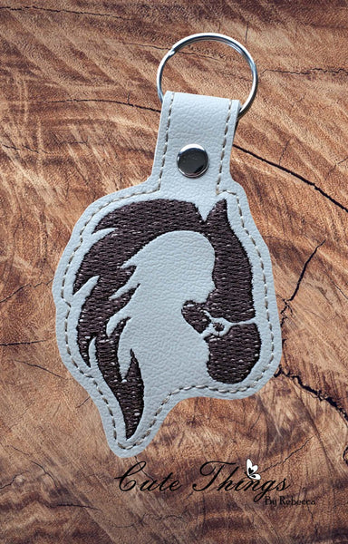 Horse with Woman DIGITAL Embroidery File, In The Hoop Key fob, Snap tab, Keychain, Bag Tag