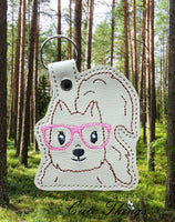 Squirrel DIGITAL Embroidery File, In The Hoop Key fob, Snap tab, Keychain, Bag Tag