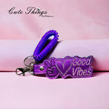 Peace Love Good Vibes DIGITAL Embroidery File, In The Hoop Key fob, Snap tab, Keychain, Bag Tag