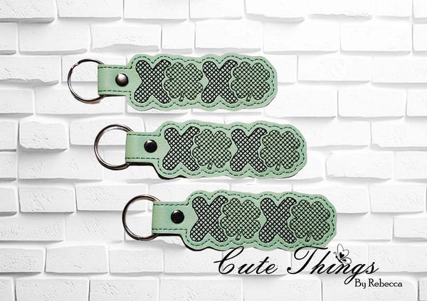 X Clover X Clover DIGITAL Embroidery File, In The Hoop Key fob, Snap tab, Keychain, Bag Tag