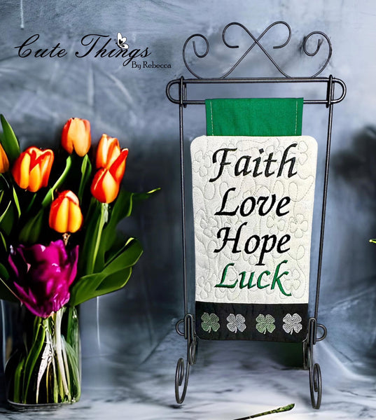 Faith Love Hope Luck Mini Quilt, Wall hanging DIGITAL Embroidery File, In The Hoop 6 sizes