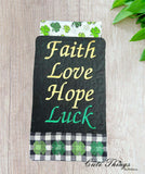 Faith Love Hope Luck Mini Quilt, Wall hanging DIGITAL Embroidery File, In The Hoop 6 sizes