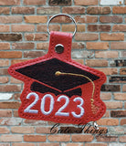 Graduation 2023 DIGITAL Embroidery File, In The Hoop Key fob, Snap tab, Keychain, Bag Tag