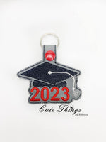 Graduation 2023 DIGITAL Embroidery File, In The Hoop Key fob, Snap tab, Keychain, Bag Tag