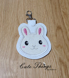 Applique Bunny DIGITAL Embroidery File, In The Hoop Key fob, Snap tab, Keychain, Bag Tag