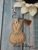 Round Bunny DIGITAL Embroidery File, In The Hoop Key fob, Snap tab, Keychain, Bag Tag