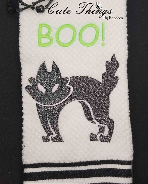 Black Sketchy Cat Boo! DIGITAL Embroidery File 4x4, 5x7