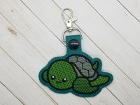 Cute Turtle DIGITAL Embroidery File, In The Hoop Key fob, Snap tab, Keychain