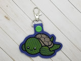 Cute Turtle DIGITAL Embroidery File, In The Hoop Key fob, Snap tab, Keychain