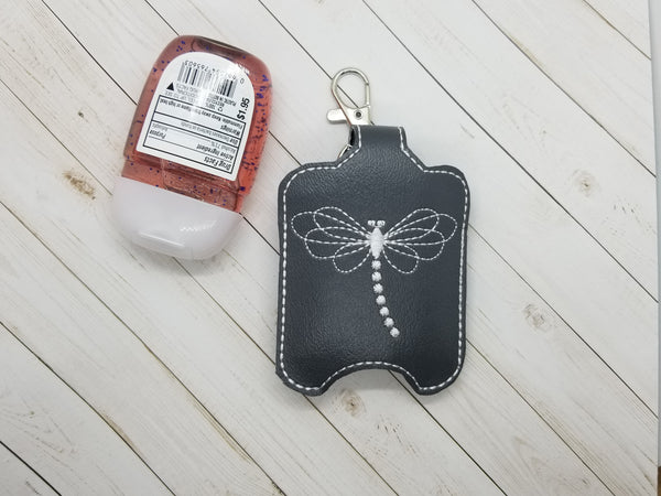 Dragonfly  DIGITAL Embroidery File, Hand Sanitizer Holder, In The Hoop Snap tab, Keychain 4x4, 5x7