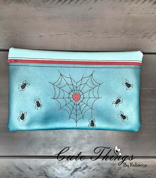 Spider Web Heart Bag DIGITAL Embroidery File, In The Hoop, Three sizes available 4x4, 5x7, 6x10 money purse, makeup bag, personals bag.