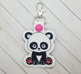 Cute Panda DIGITAL Embroidery File, In The Hoop Key fob, Snap tab, Keychain