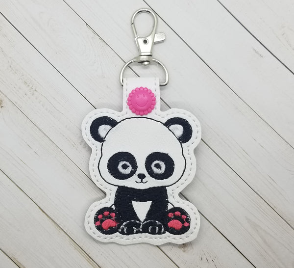 Cute Panda DIGITAL Embroidery File, In The Hoop Key fob, Snap tab, Keychain