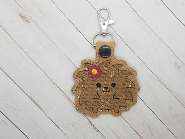 Hedgehog DIGITAL Embroidery File, In The Hoop Key fob, Snap tab, Keychain