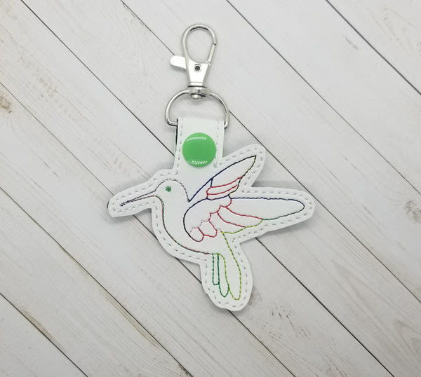 Hummingbird DIGITAL Embroidery File, In The Hoop Key fob, Snap tab, Keychain