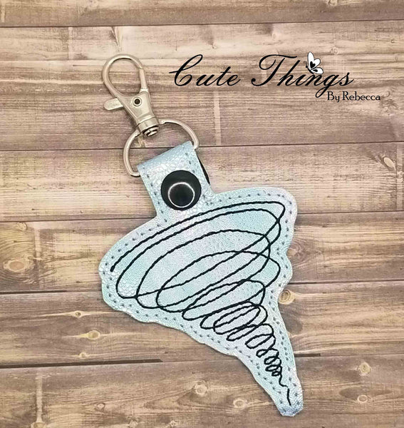 Tornado DIGITAL Embroidery File, In The Hoop Key fob, Snap tab, Keychain, Bag Tag