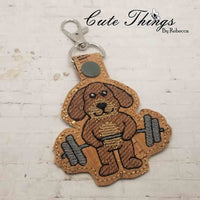 Workout Dog DIGITAL Embroidery File, In The Hoop Key fob, Snap tab, Keychain, Bag Tag