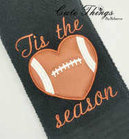 Tis the Season Football Heart Applique DIGITAL Embroidery File,  4 sizes, 2 variations,