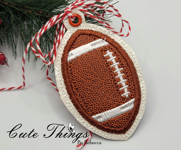 Football Applique  DIGITAL Embroidery File, In The Hoop Bookmark, Ornament, Gift Bag Tag, Eyelet