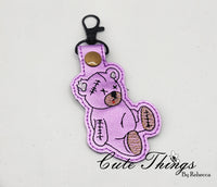 Stitches Bear DIGITAL Embroidery File, In The Hoop Key fob, Snap tab, Keychain, Bag Tag