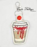 Blood Coffee DIGITAL Embroidery File, In The Hoop Key fob, Snap tab, Keychain, Bag Tag