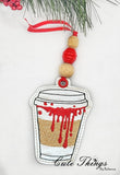 Blood Coffee DIGITAL Embroidery File, In The Hoop Bookmark, Ornament, Gift Bag Tag, Eyelet