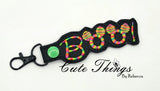 Boo! DIGITAL Embroidery File, In The Hoop Key fob, Snap tab, Keychain, Bag Tag