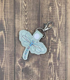 Dragonfly DIGITAL Embroidery File, In The Hoop Key fob, Snap tab, Keychain