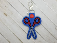 Scissors DIGITAL Embroidery File, In The Hoop Key fob, Snap tab, Keychain