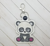 Cute Panda DIGITAL Embroidery File, In The Hoop Key fob, Snap tab, Keychain