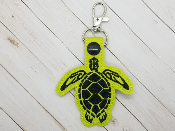 Sea Turtle DIGITAL Embroidery File, In The Hoop Key fob, Snap tab, Keychain