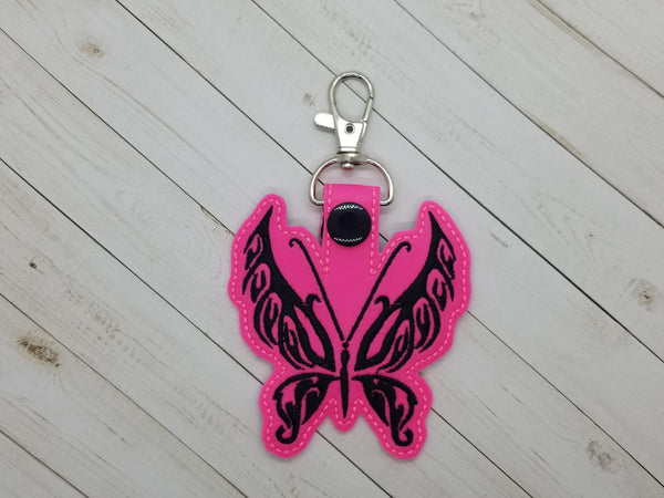 Tribal Butterfly DIGITAL Embroidery File, In The Hoop Key fob, Snap tab, Keychain