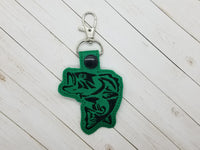 Fish DIGITAL Embroidery File, In The Hoop Key fob, Snap tab, Keychain