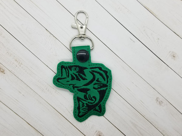 Fish DIGITAL Embroidery File, In The Hoop Key fob, Snap tab, Keychain