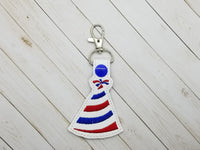 Festive Party Hat DIGITAL Embroidery File, In The Hoop Key fob, Snap tab, Keychain, 4x4, Cute Things By Rebecca