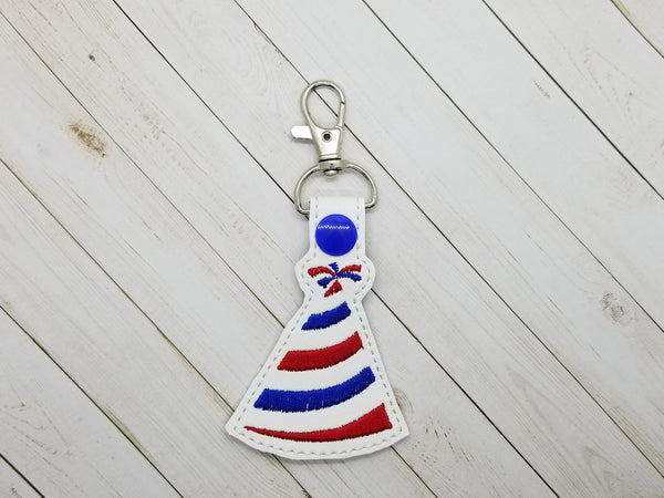 Festive Party Hat DIGITAL Embroidery File, In The Hoop Key fob, Snap tab, Keychain, 4x4, Cute Things By Rebecca
